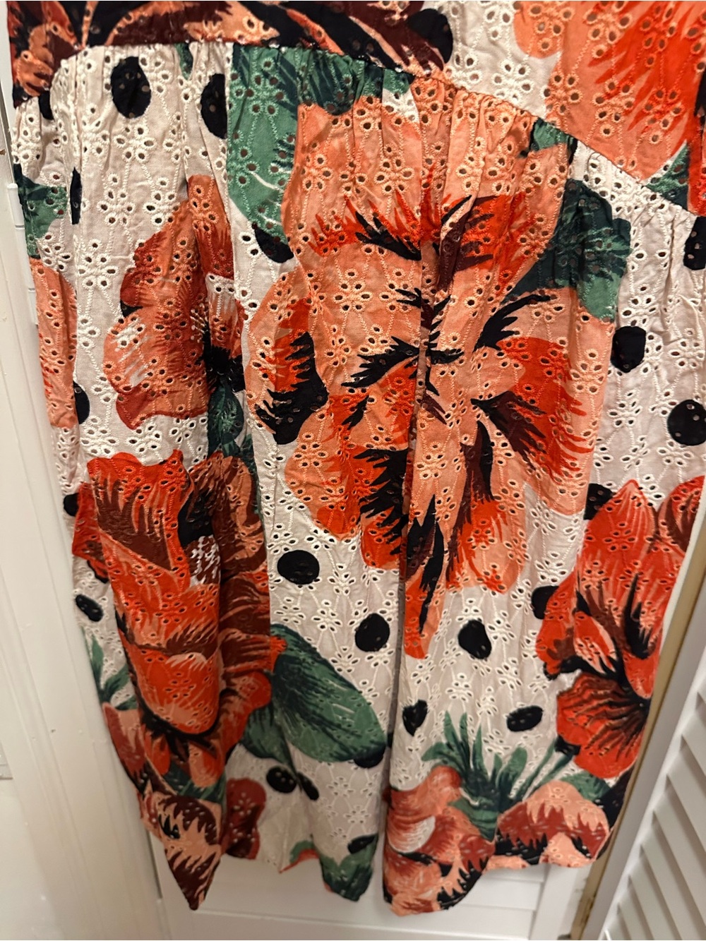 Anthropologie Cream Maxi Slip Dress with Orange Floral & Black Polka Dots - Picture 2 of 6